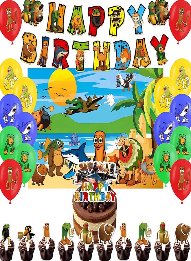 Lemoneon Italian Brainrot Birthday Party Decorations Supplies Happy Birthday Banner Cake Cupcake Toppers Balloons Background - Image 1